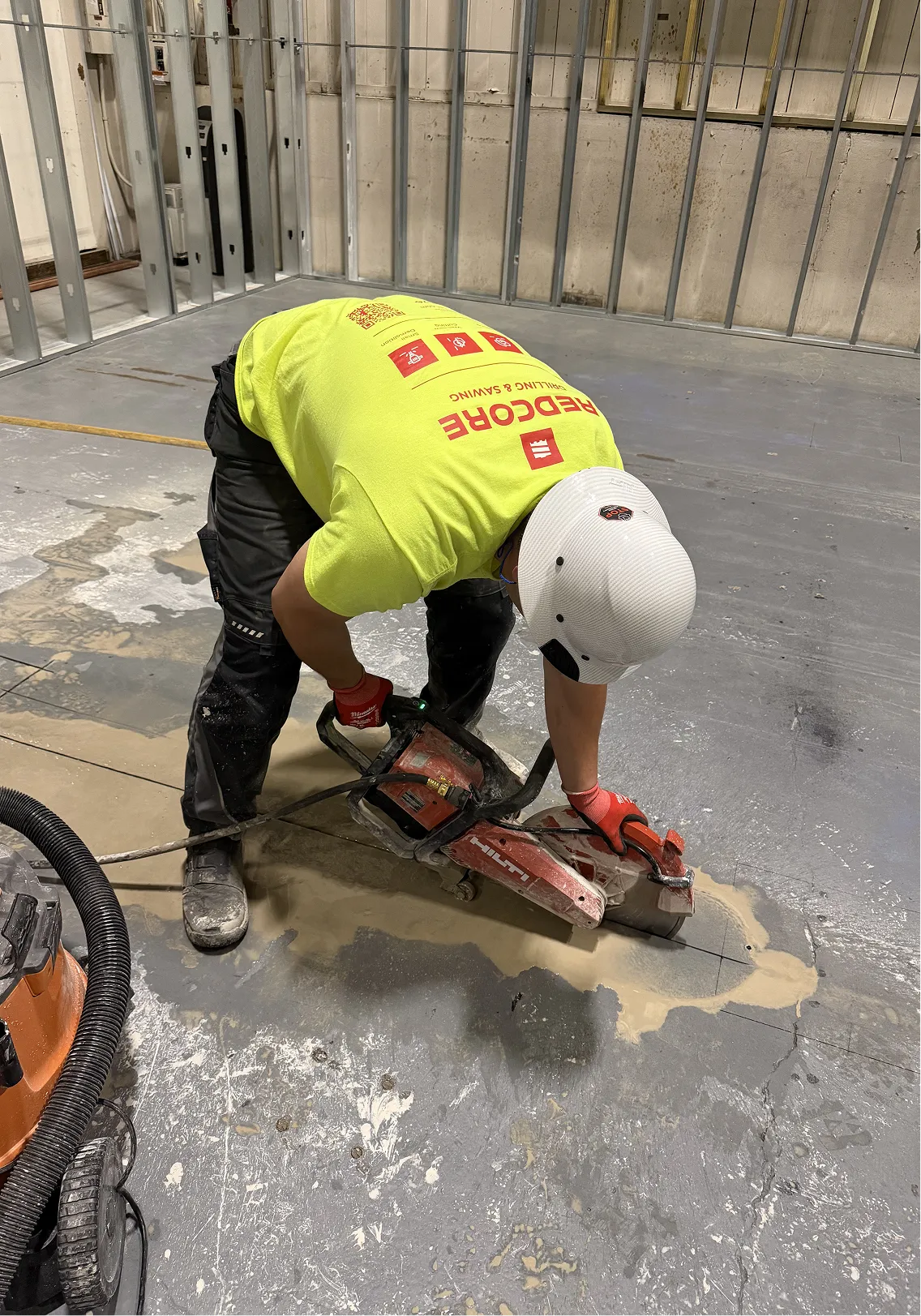 Saw cutting a concrete slab