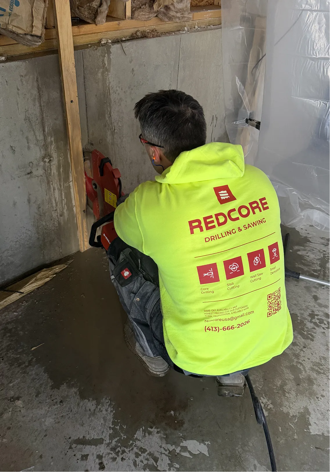 Wall saw cutting a door opening in concrete