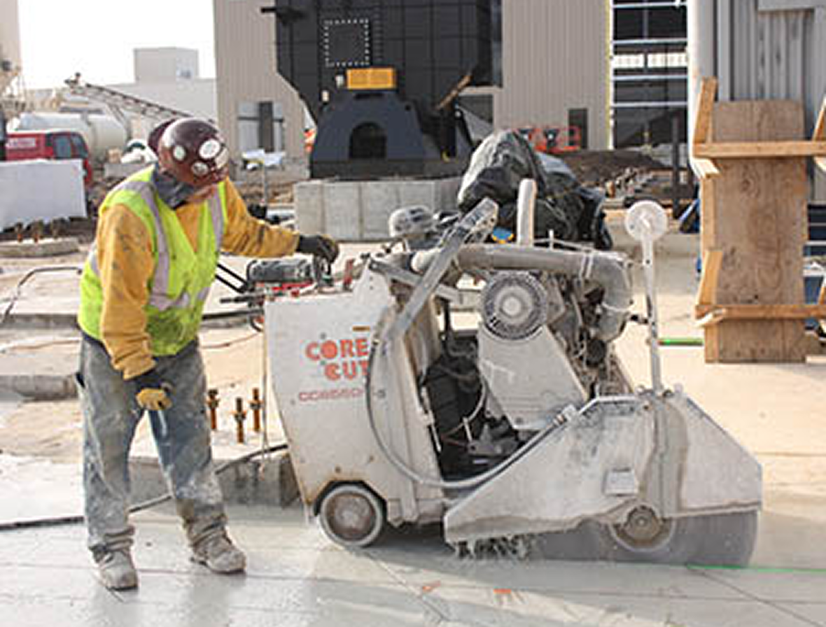 Slab cutting with walk-behind concrete saw